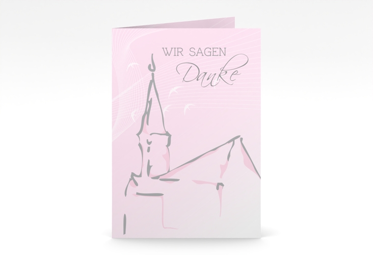 Dankeskarte Taufe Church A6 Klappkarte hoch rosa