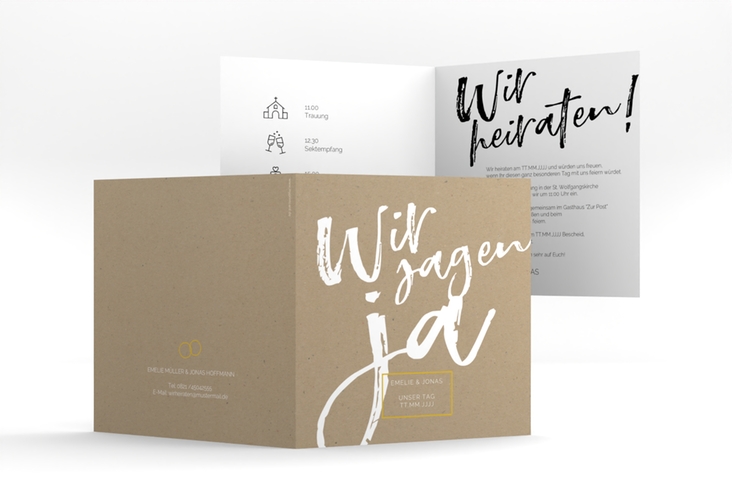 Hochzeitseinladung Words quadr. Klappkarte Kraftpapier modern mit Brush-Schrift