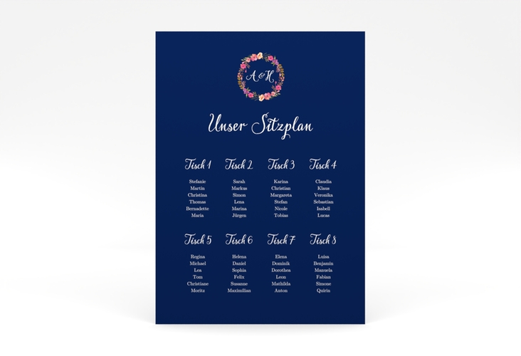 Sitzplan Poster Hochzeit Fiore 50 x 70 cm Poster blau