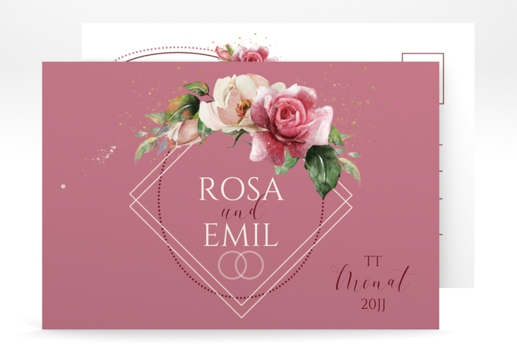 Save the Date-Postkarte Rosenbogen A6 Postkarte rosa hochglanz