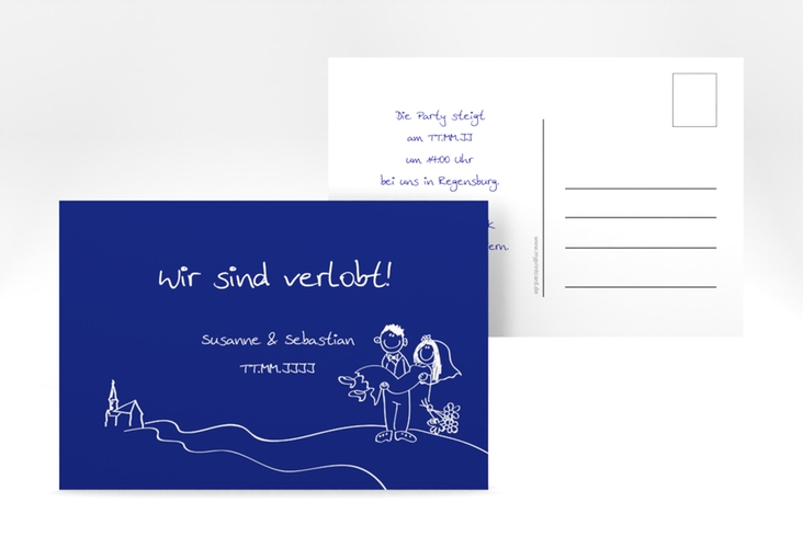 Verlobungskarte Hochzeit Pisa A6 Postkarte blau