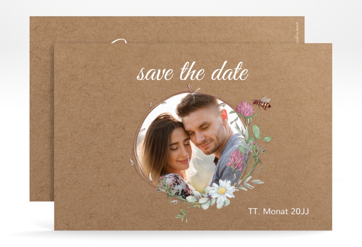 Save the Date-Karte Honey A6 Karte quer mit Wiesenblumen und Biene