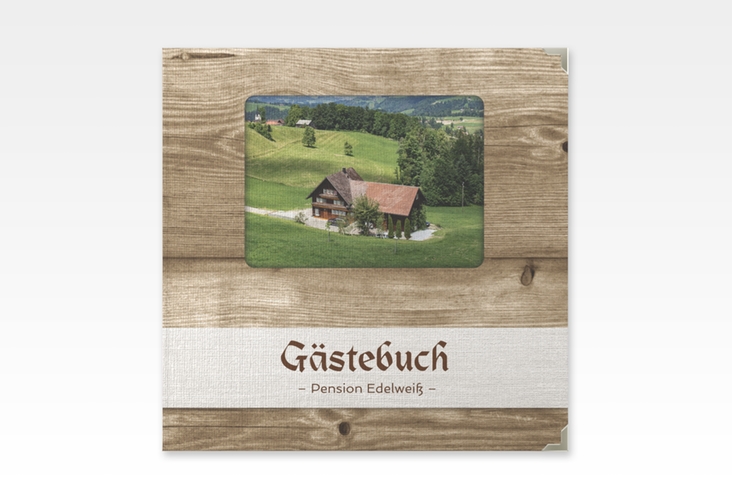 Gästebuch Selection Ferienwohnung Holzhaus Leinen-Hardcover in Holz-Optik mit Foto