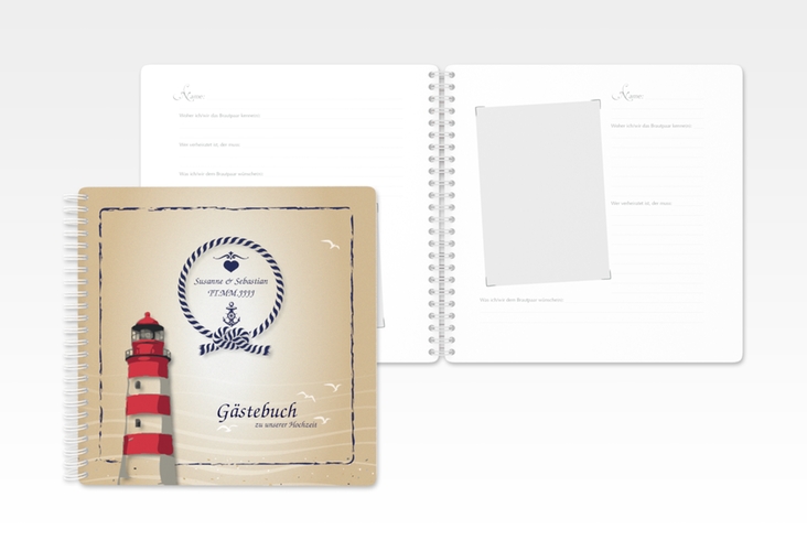 Gästebuch Hochzeit Sylt Ringbindung braun mit Leuchtturm