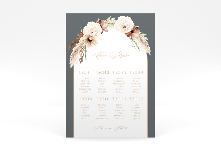 Sitzplan Poster Hochzeit Blumenbogen 50 x 70 cm Poster grau