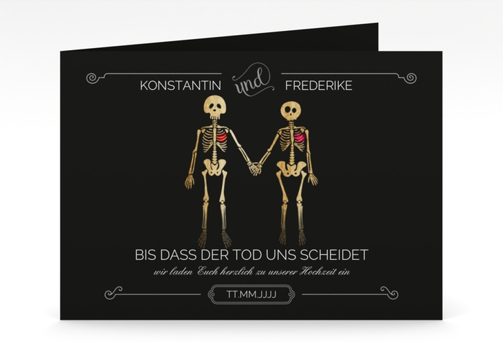 Hochzeitseinladung Bones mittlere Klappkarte quer