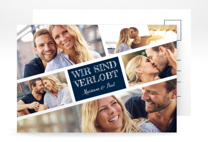 Verlobungskarte zur Hochzeit Rise A6 Postkarte blau