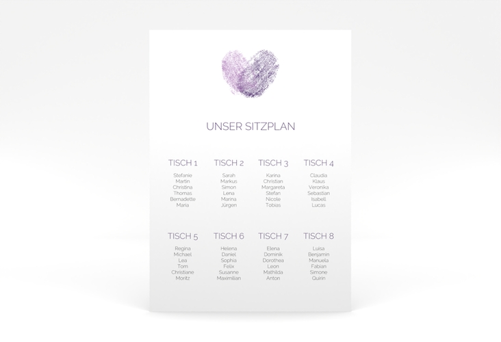 Sitzplan Poster Hochzeit Fingerprint 50 x 70 cm Poster lila schlicht mit Fingerabdruck-Motiv