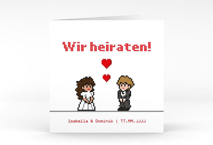 Hochzeitseinladung Pixel quadr. Klappkarte weiss hochglanz