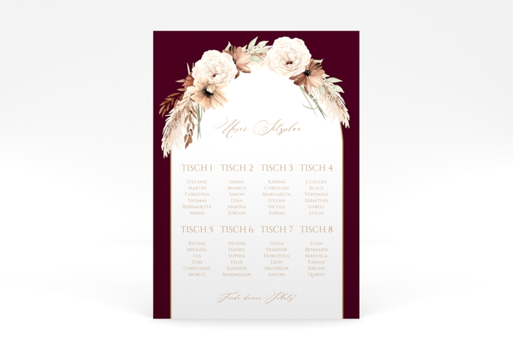 Sitzplan Poster Hochzeit Blumenbogen 50 x 70 cm Poster rot