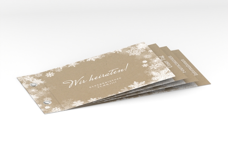 Hochzeitseinladung Snowfall Booklet mit Schneeflocken für Winterhochzeit