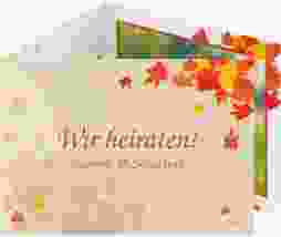 Hochzeitseinladung Zwiesel A6 Doppel-Klappkarte mit bunten Blättern für Herbsthochzeit