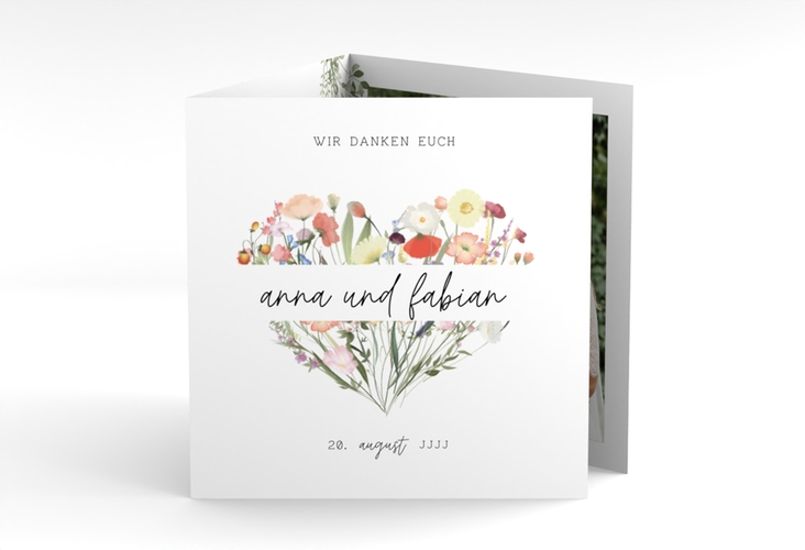 Dankeskarte Hochzeit Wildblumenherz quadr. Doppel-Klappkarte