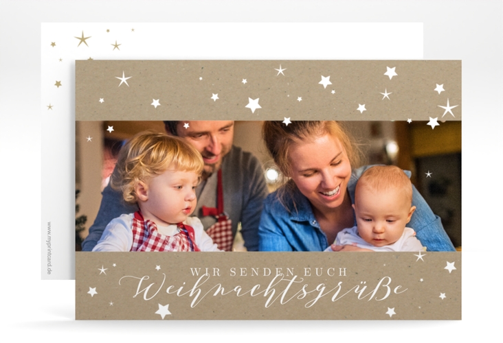 Weihnachtskarte Sternennacht A6 Karte quer Kraftpapier hochglanz für Weihnachtsgrüße mit Familienfoto