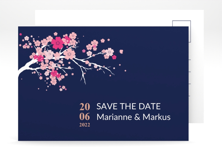 Save the Date-Postkarte Sakura A6 Postkarte blau