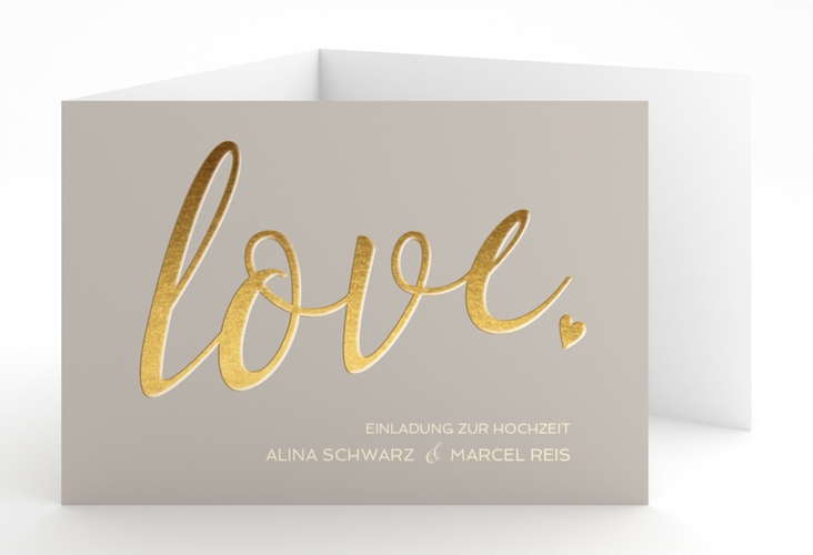 Hochzeitseinladung Glam A6 Doppel-Klappkarte grau