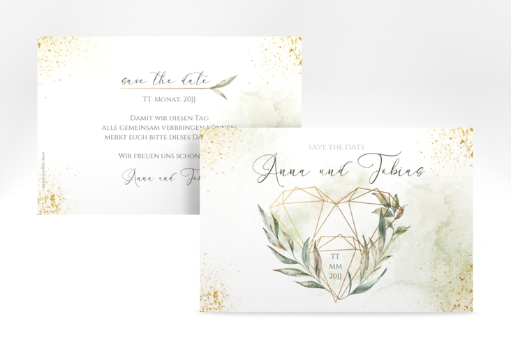 Save the Date-Karte Heartfelt A6 Karte quer mit Diamanten im Geometric Design