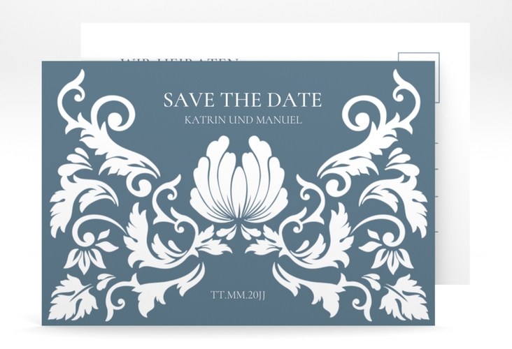 Save the Date-Postkarte Royal A6 Postkarte mit barockem Blumen-Ornament