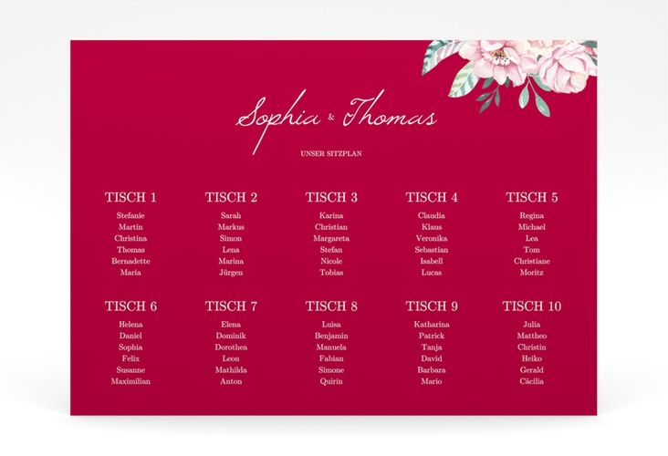 Sitzplan Poster Hochzeit Blooming 70 x 50 cm Poster rot