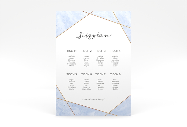 Sitzplan Poster Hochzeit Asymmetry 50 x 70 cm Poster blau