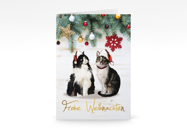 Weihnachtskarte Catmas A6 Klappkarte hoch hochglanz mit lustigem Katzen-Motiv