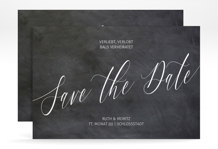 Save the Date-Karte Chalkboard A6 Karte quer schwarz hochglanz mit Folienveredelung