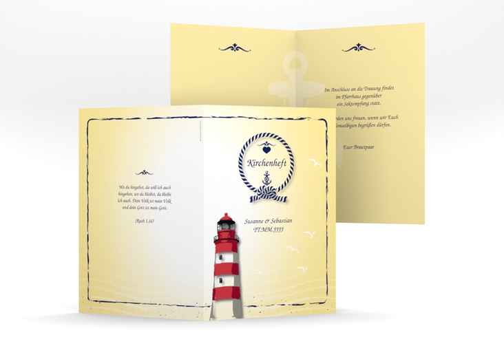 Kirchenheft Hochzeit Sylt A5 Klappkarte hoch gelb mit Leuchtturm