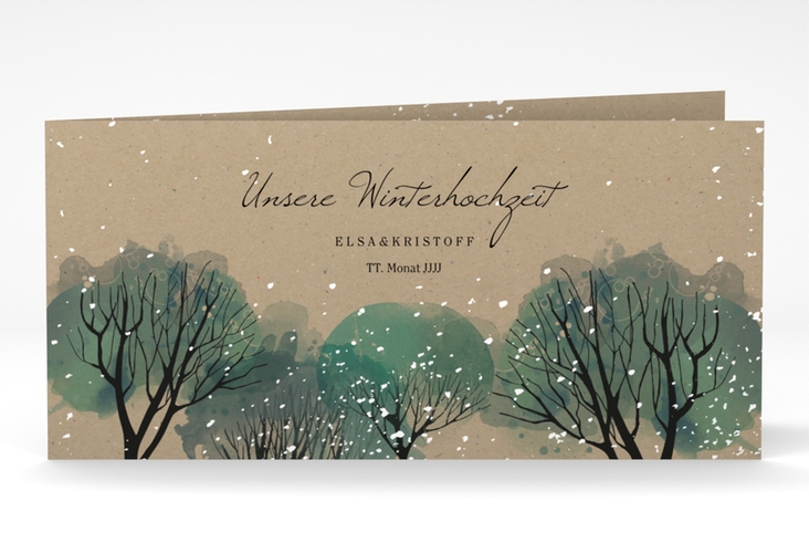 Hochzeitseinladung Winterhochzeit lange Klappkarte quer Kraftpapier