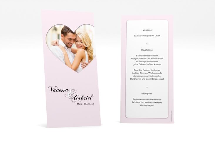 Menükarte Hochzeit Sweetheart lange Karte hoch rosa