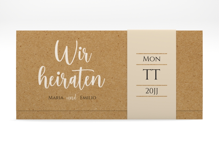 Hochzeitseinladung Noble Wickelfalzkarte + Banderole mit elegantem Schriftzug