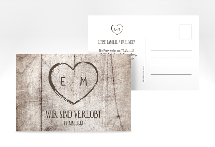 Verlobungskarte Hochzeit Wood A6 Postkarte weiss