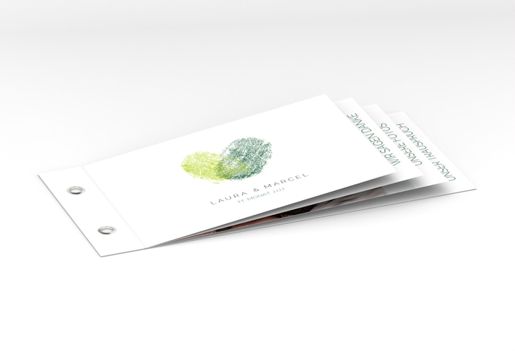 Danksagungskarte Hochzeit Fingerprint Booklet gruen schlicht mit Fingerabdruck-Motiv