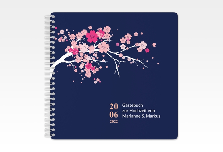 Gästebuch Hochzeit Sakura Ringbindung blau