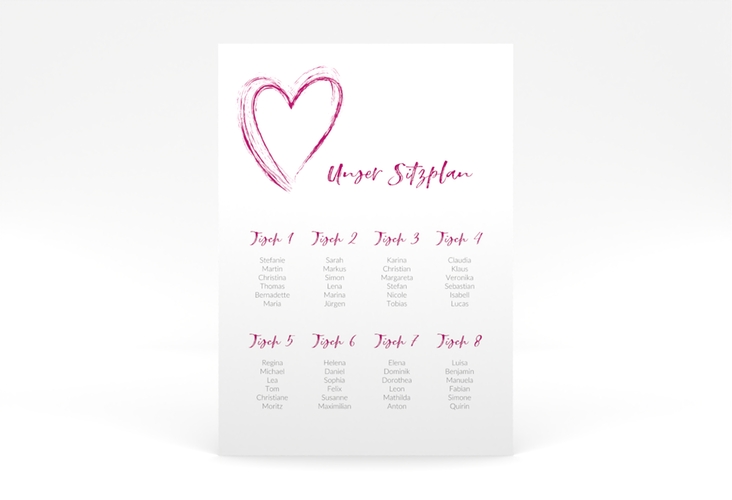 Sitzplan Poster Hochzeit Liebe 50 x 70 cm Poster pink