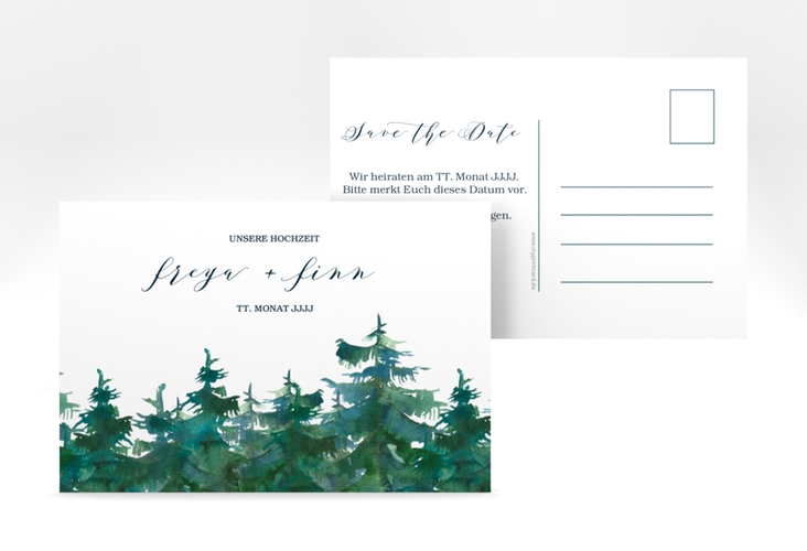 Save the Date-Postkarte Evergreen A6 Postkarte weiss hochglanz