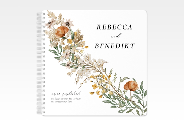 Gästebuch Hochzeit Wildfang Ringbindung mit getrockneten Wiesenblumen