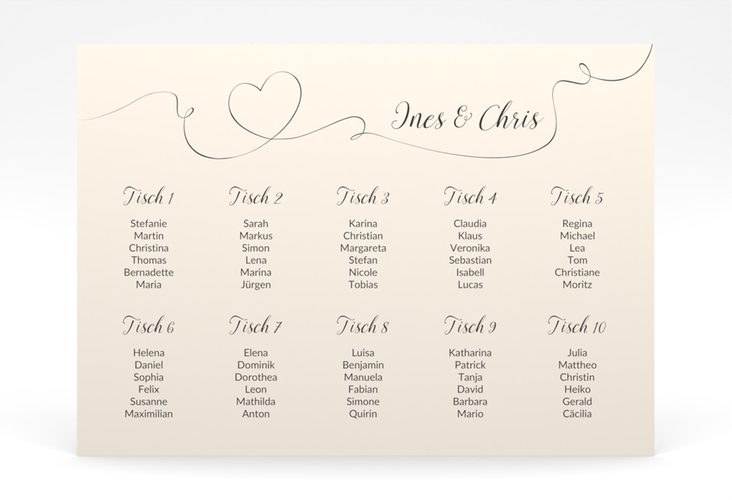 Sitzplan Poster Hochzeit Dolce 70 x 50 cm Poster beige