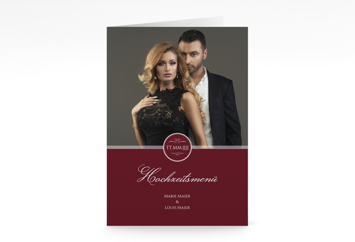 Menükarte Hochzeit Elegancy A5 Klappkarte hoch rot