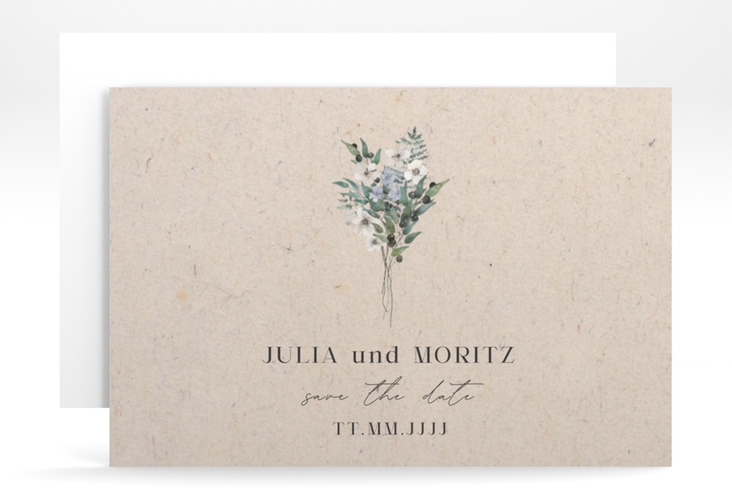 Save the Date-Karte Sträußchen A6 Karte quer Kraftpapier mit kleinem Blumenbouquet im Nostalgie-Design