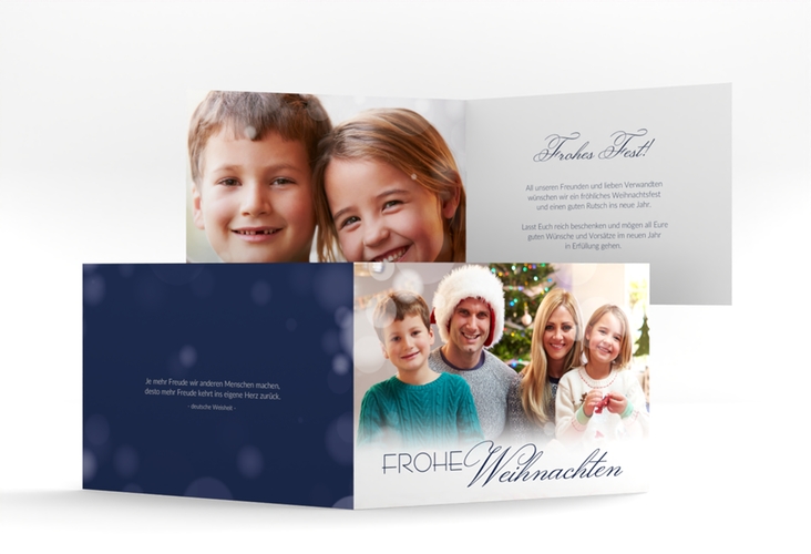 Weihnachtskarte Familienzeit A6 Klappkarte quer blau zum Personalisieren mit Familienfoto