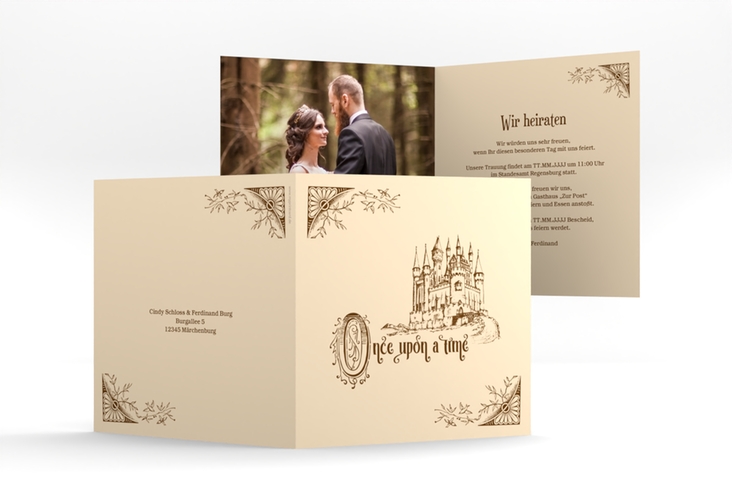 Hochzeitseinladung Storybook quadr. Klappkarte mit Märchenschloss