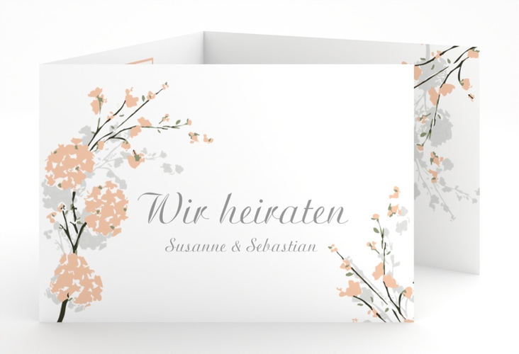 Hochzeitseinladung Salerno A6 Doppel-Klappkarte apricot