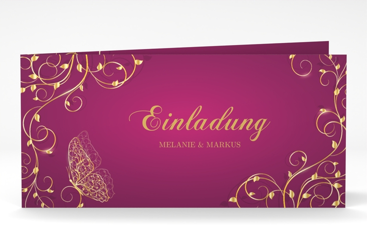 Hochzeitseinladung Eternity lange Klappkarte quer pink