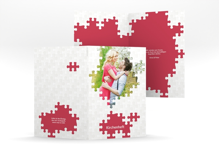 Kirchenheft Hochzeit Puzzle A5 Klappkarte hoch rot