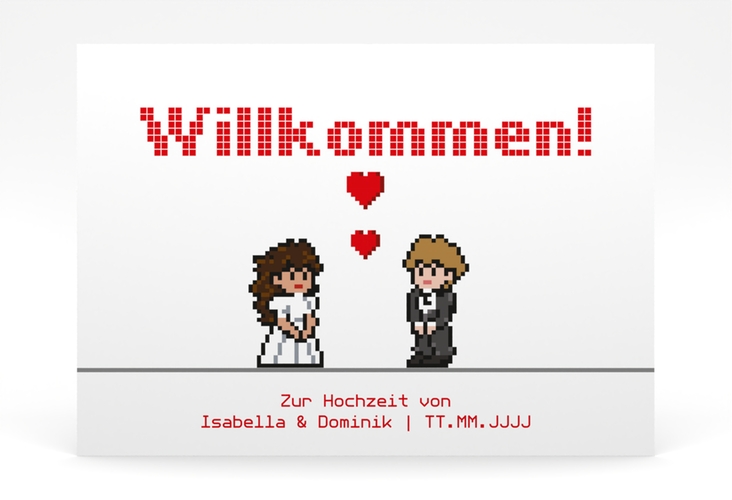 Willkommensschild Poster Pixel 70 x 50 cm Poster weiss