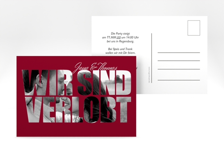 Verlobungskarte Hochzeit Letters A6 Postkarte rot