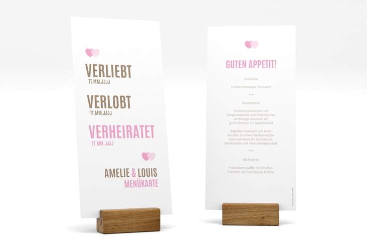 Menükarte Hochzeit Couple lange Karte hoch rosa