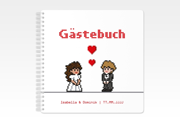 Gästebuch Hochzeit Pixel Ringbindung weiss