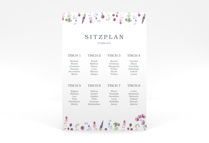 Sitzplan Poster Hochzeit Wildblumen 50 x 70 cm Poster weiss