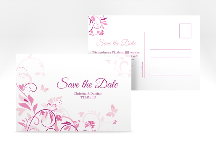 Save the Date-Postkarte Lilly A6 Postkarte pink hochglanz